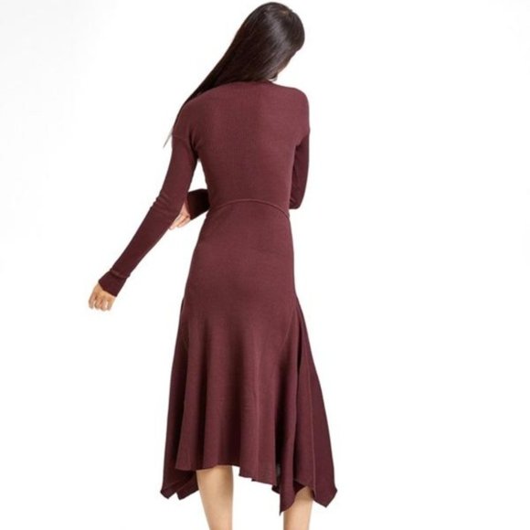 Theory Panel Knit Dress Dark Current Burgundy Fitted Sweater Assymetric Dress P - Picture 2 of 6